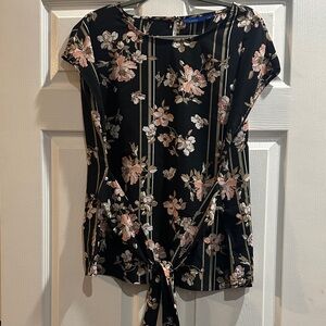 Apt. 9 Black Floral Blouse with Tie Detail